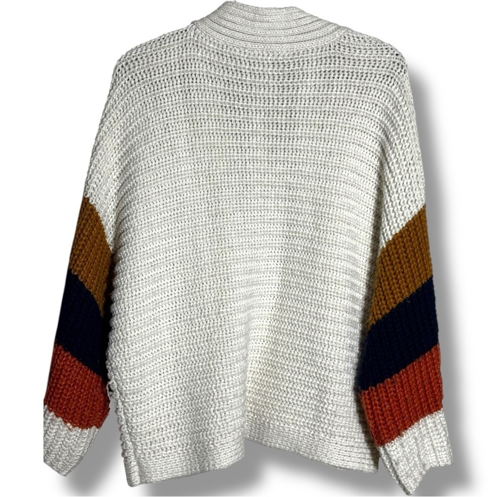 BB Dakota Cream/Navy/Orange Dolman Sleeve Open Front Women's Relaxed Cardigan - Picture 15 of 16